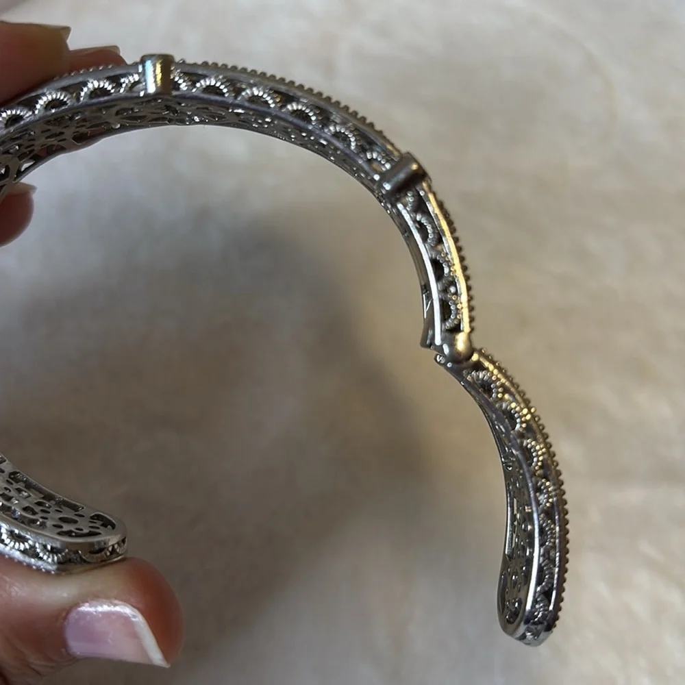 AUTHENTIC Judith Ripka CZ Hinge Cuff Bangle Bracelet 925 Sterling Silver - Picture 4 of 8